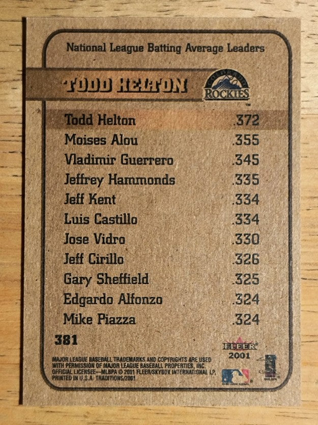 2001 Fleer Tradition #381 Todd Helton LL
