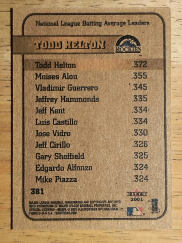2001 Fleer Tradition #381 Todd Helton LL