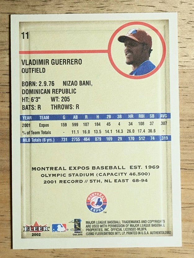 2002 Fleer Authentix #11 Vladimir Guerrero