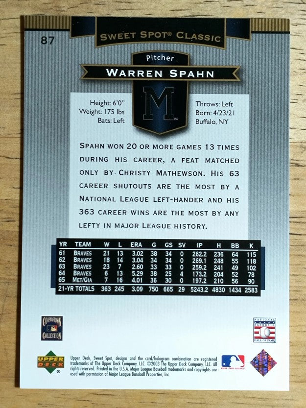2003 Sweet Spot Classics #87 Warren Spahn