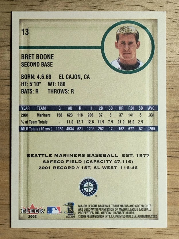 2002 Fleer Authentix #13 Bret Boone