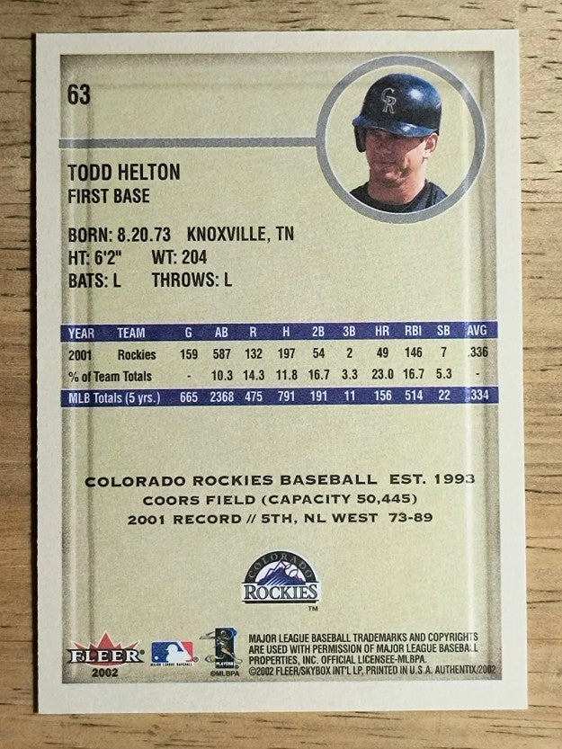 2002 Fleer Authentix #63 Todd Helton