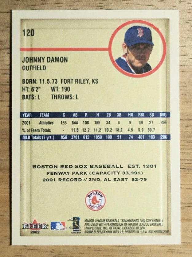 2002 Fleer Authentix #120 Johnny Damon Sox