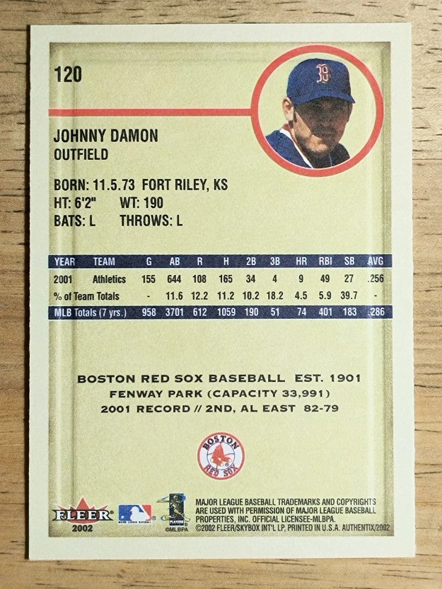 2002 Fleer Authentix #120 Johnny Damon Sox