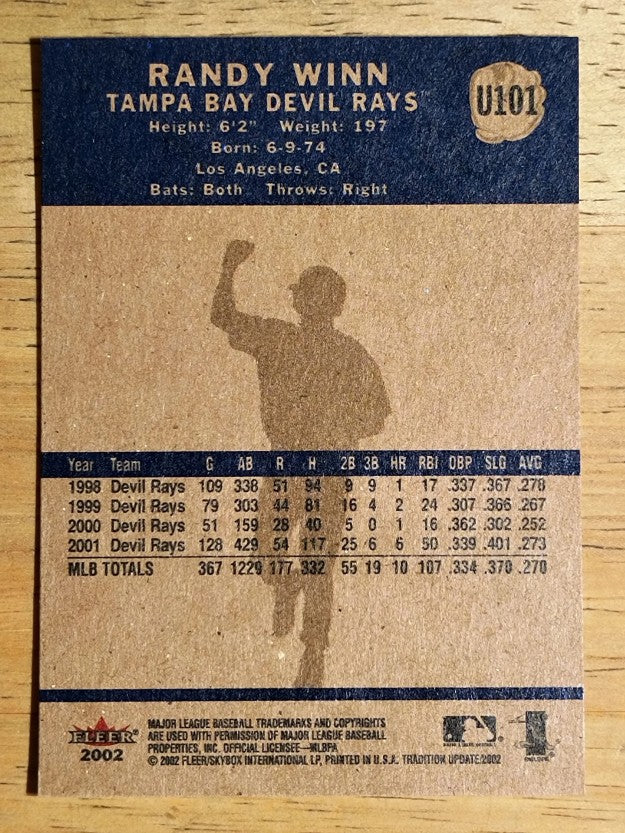 2002 Fleer Tradition Update #U101 Randy Winn