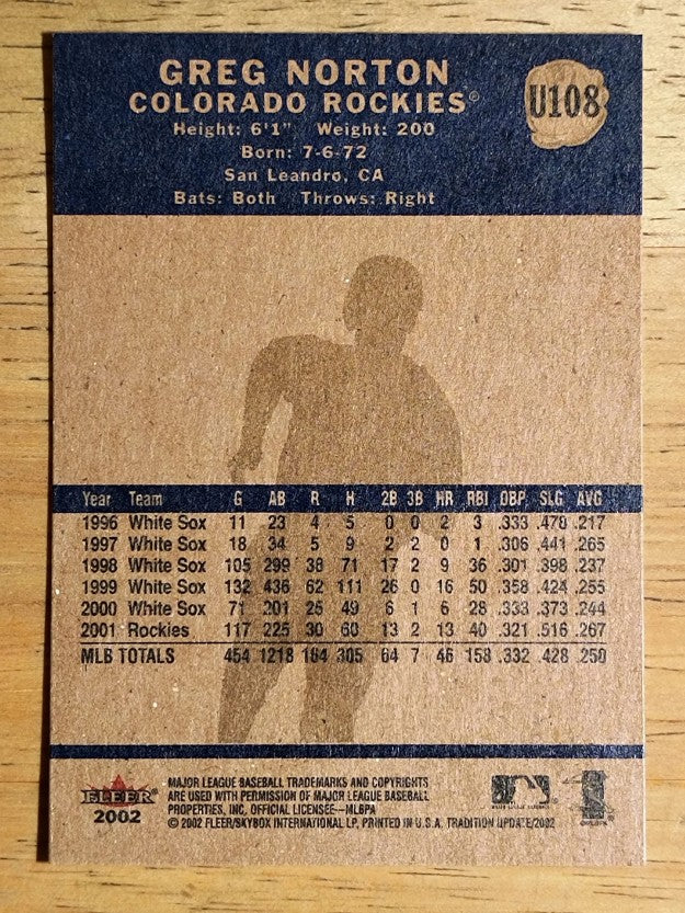 2002 Fleer Tradition Update #U108 Greg Norton