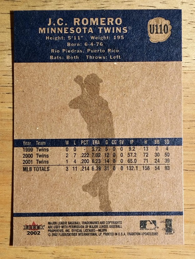 2002 Fleer Tradition Update #U110 J.C. Romero