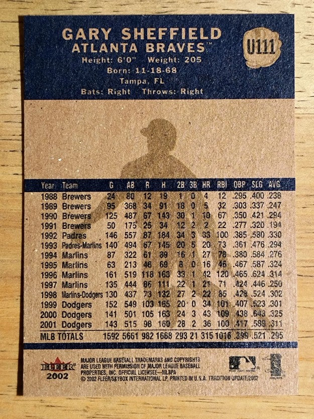 2002 Fleer Tradition Update #U111 Gary Sheffield