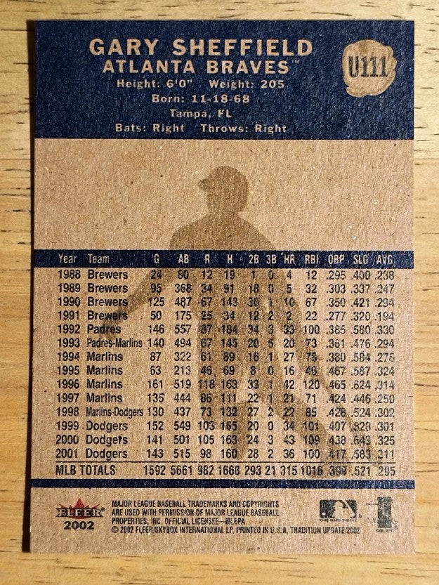 2002 Fleer Tradition Update #U111 Gary Sheffield