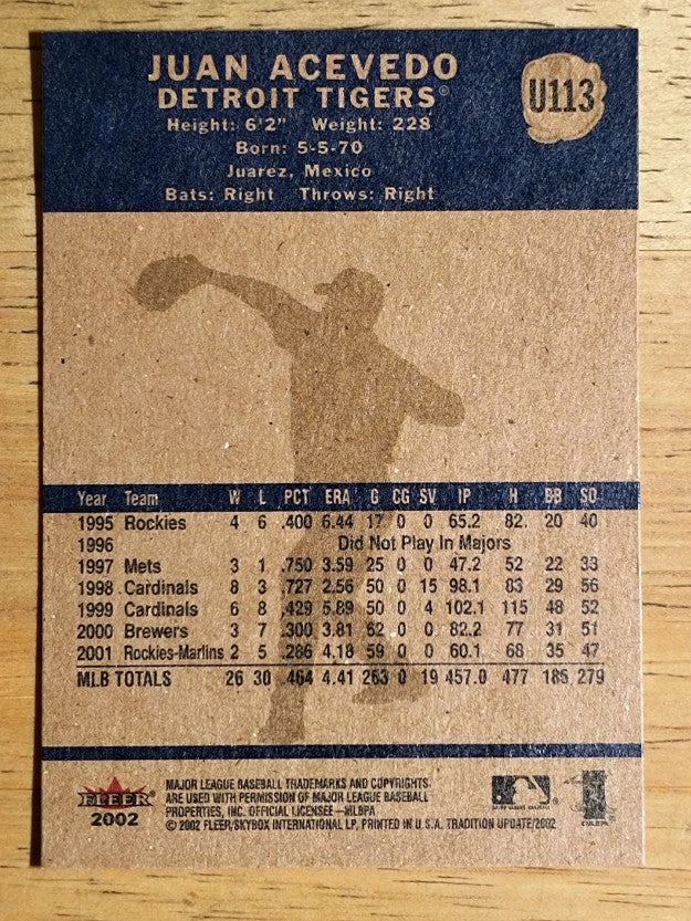 2002 Fleer Tradition Update #U113 Juan Acevedo
