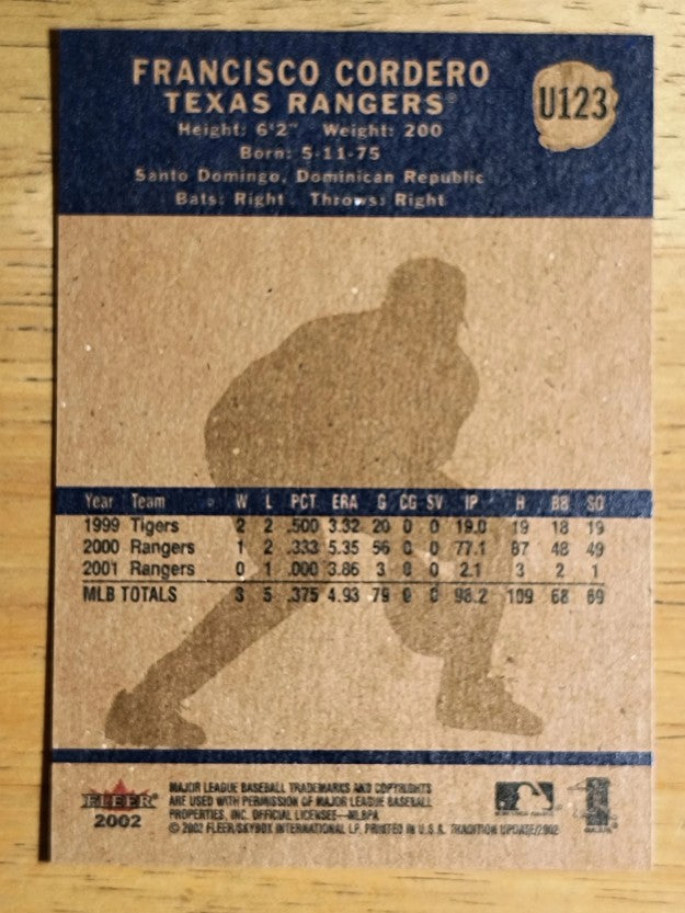 2002 Fleer Tradition Update #U123 Francisco Cordero