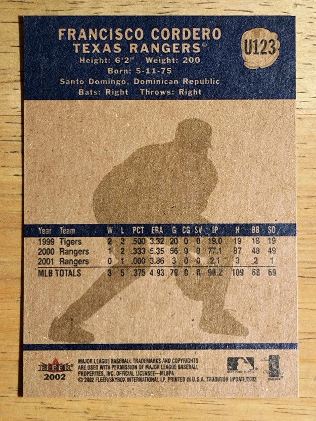 2002 Fleer Tradition Update #U123 Francisco Cordero