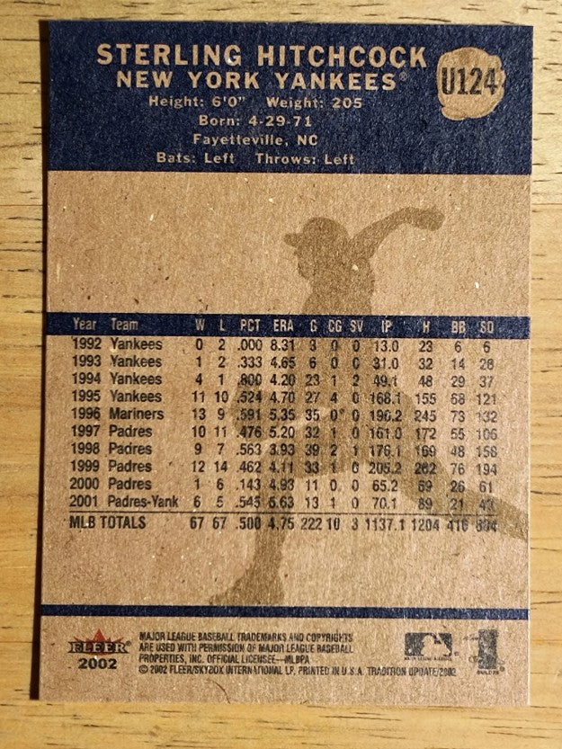2002 Fleer Tradition Update #U124 Sterling Hitchcock
