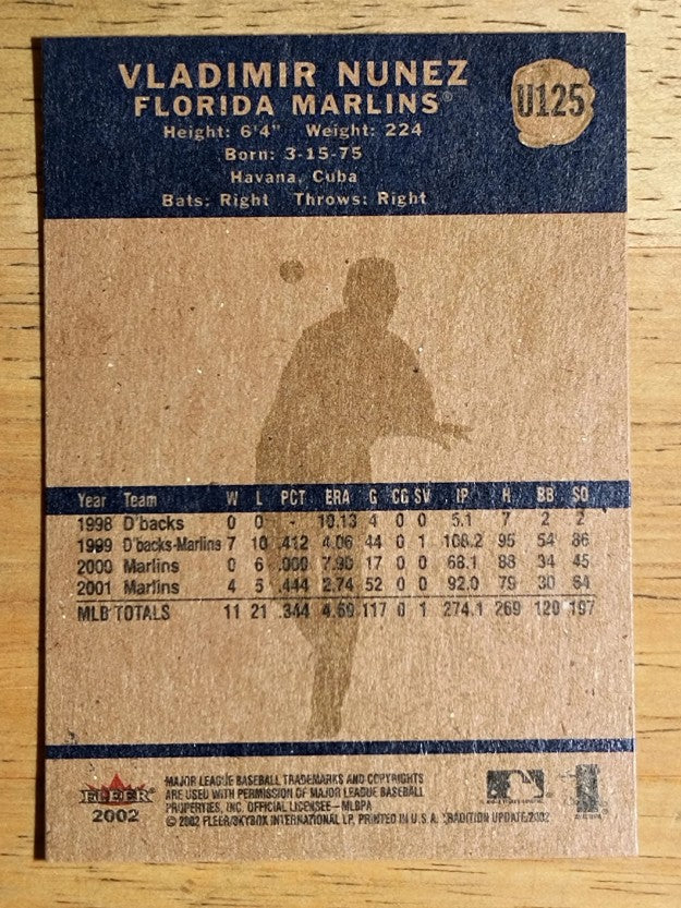 2002 Fleer Tradition Update #U125 Vladimir Nunez