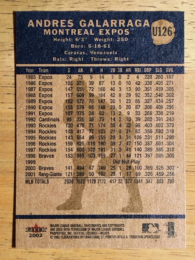 2002 Fleer Tradition Update #U126 Andres Galarraga