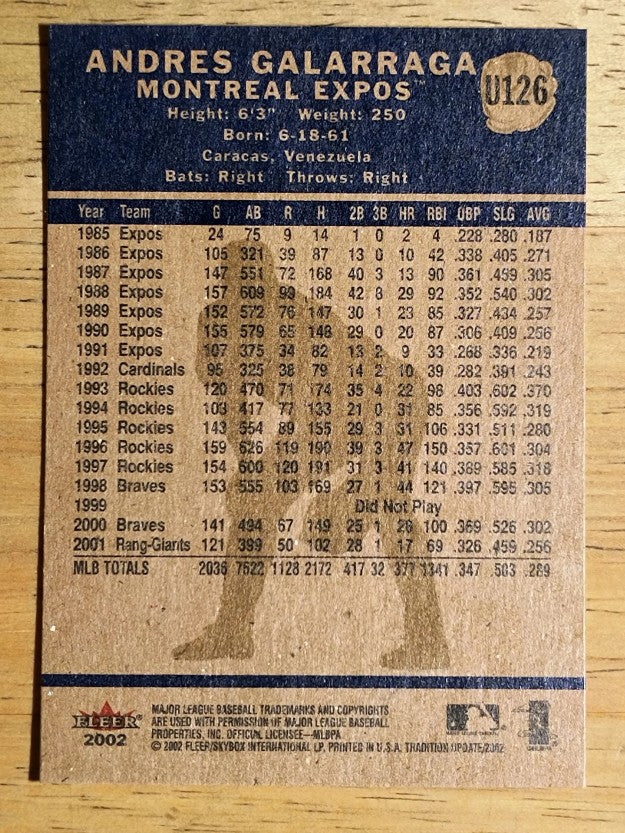 2002 Fleer Tradition Update #U126 Andres Galarraga