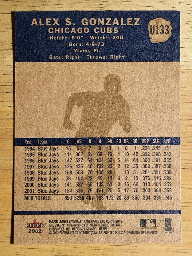 2002 Fleer Tradition Update #U133 Alex Gonzalez