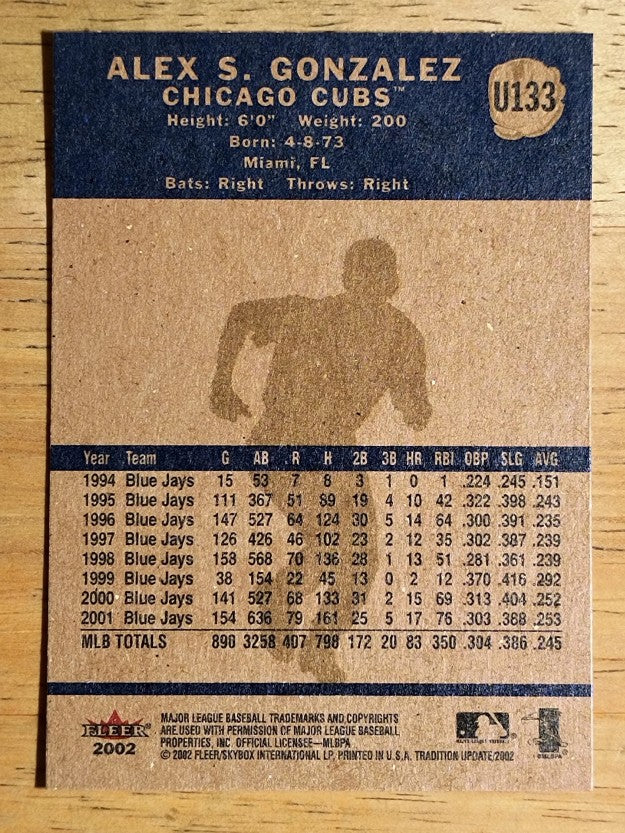 2002 Fleer Tradition Update #U133 Alex Gonzalez