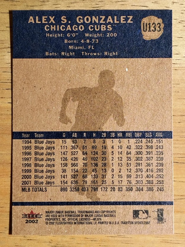 2002 Fleer Tradition Update #U133 Alex Gonzalez