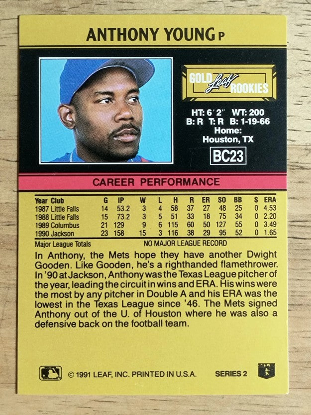 1991 Leaf Gold Rookies #BC23 Anthony Young