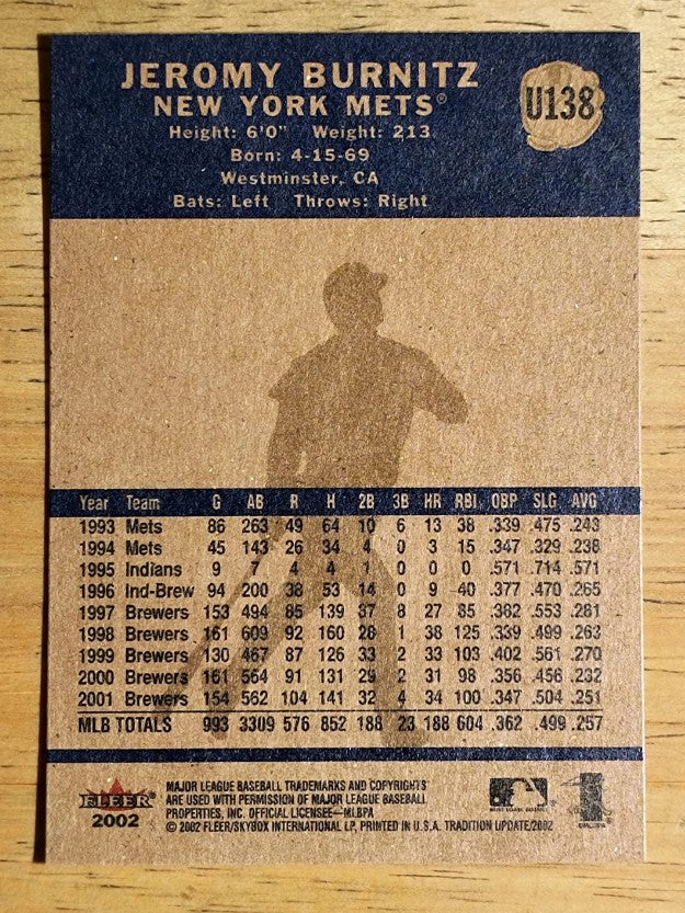2002 Fleer Tradition Update #U138 Jeromy Burnitz