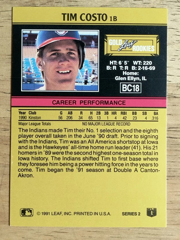 1991 Leaf Gold Rookies #BC18 Tim Costo