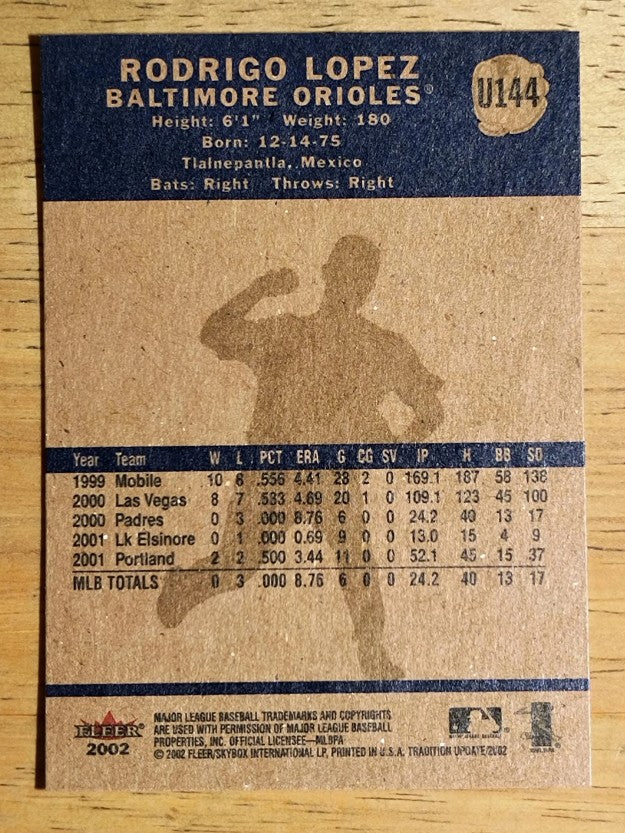 2002 Fleer Tradition Update #U144 Rodrigo Lopez