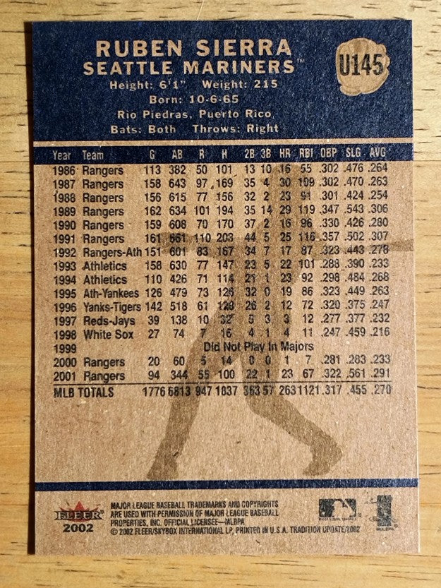 2002 Fleer Tradition Update #U145 Ruben Sierra