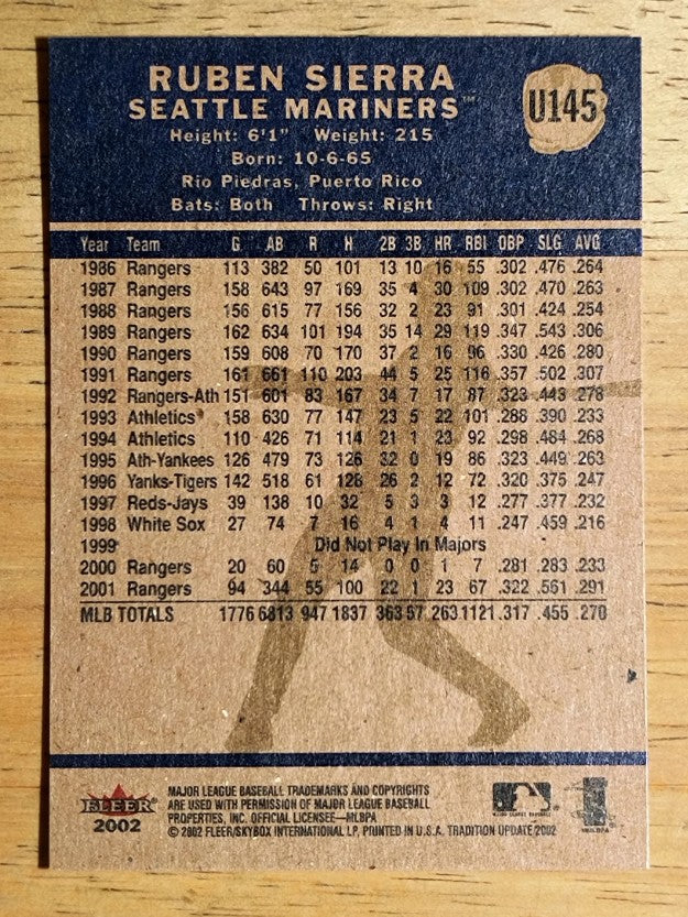2002 Fleer Tradition Update #U145 Ruben Sierra