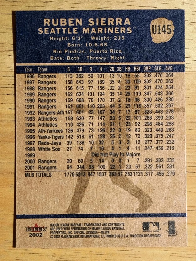 2002 Fleer Tradition Update #U145 Ruben Sierra