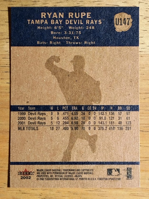 2002 Fleer Tradition Update #U147 Ryan Rupe