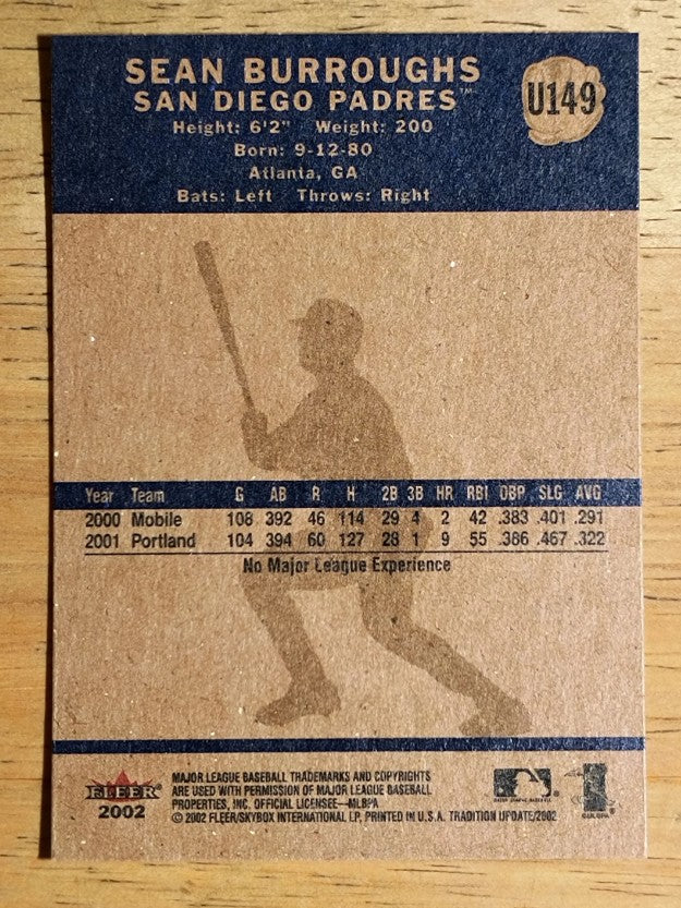 2002 Fleer Tradition Update #U149 Sean Burroughs