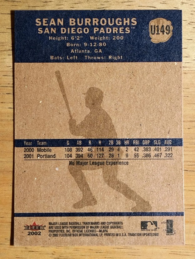 2002 Fleer Tradition Update #U149 Sean Burroughs