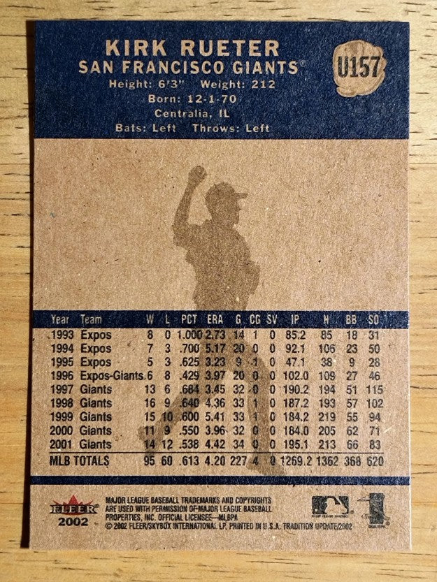 2002 Fleer Tradition Update #U157 Kirk Rueter