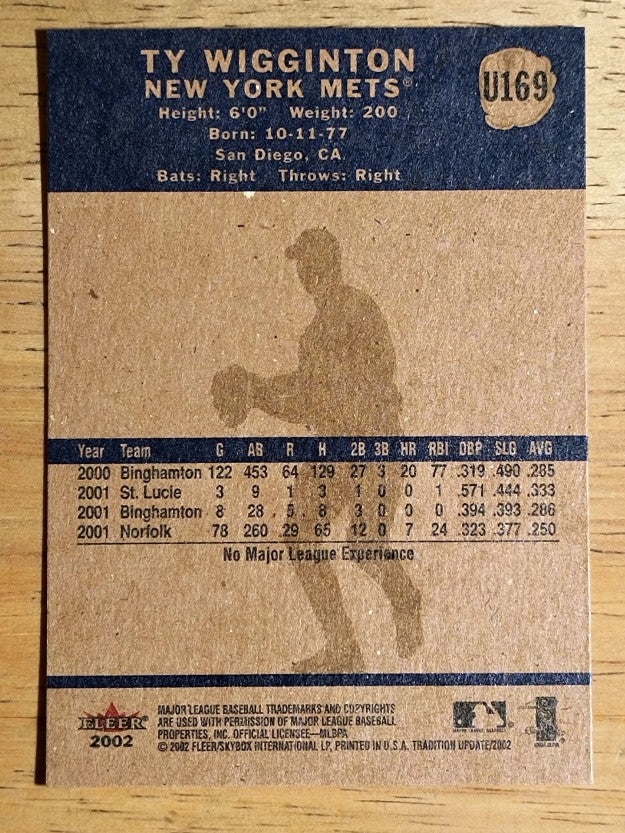 2002 Fleer Tradition Update #U169 Ty Wigginton