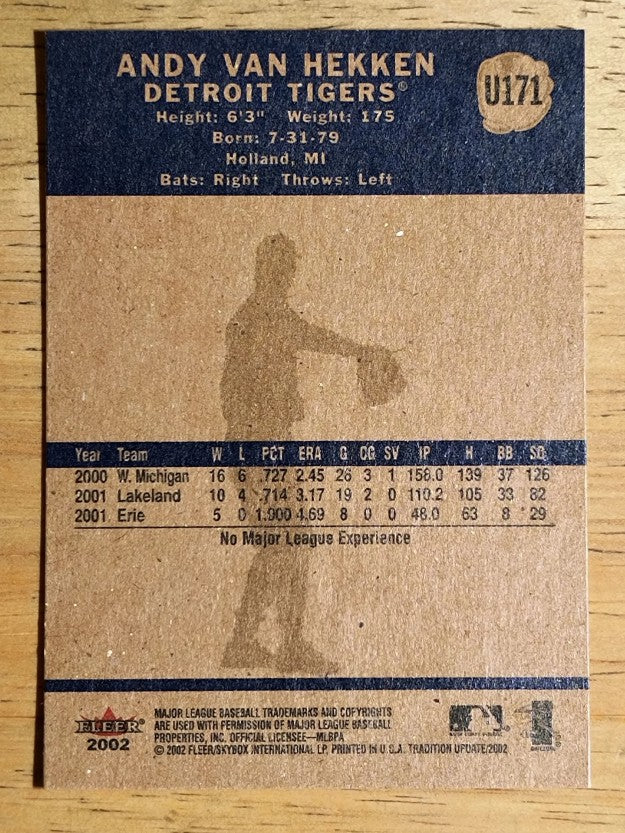 2002 Fleer Tradition Update #U171 Andy Van Hekken