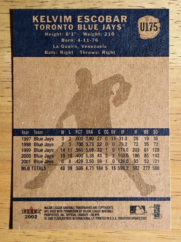 2002 Fleer Tradition Update #U175 Kelvim Escobar