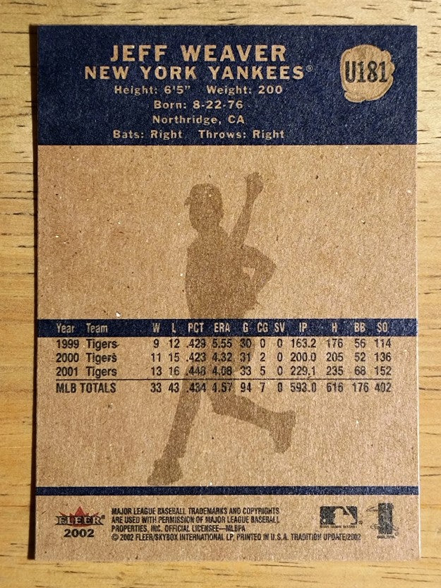 2002 Fleer Tradition Update #U181 Jeff Weaver