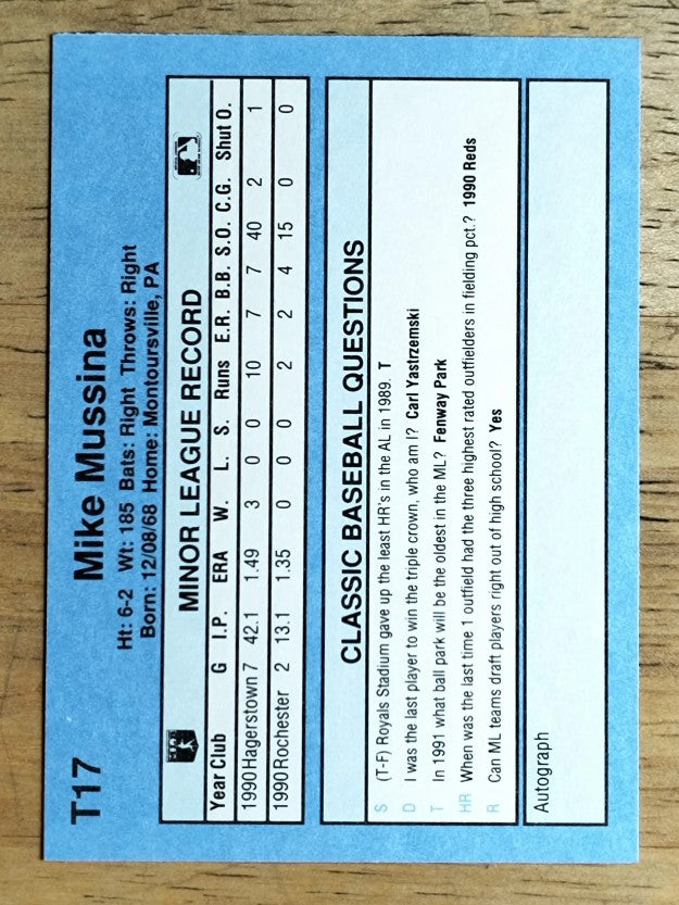 1991 Classic I #T17 Mike Mussina