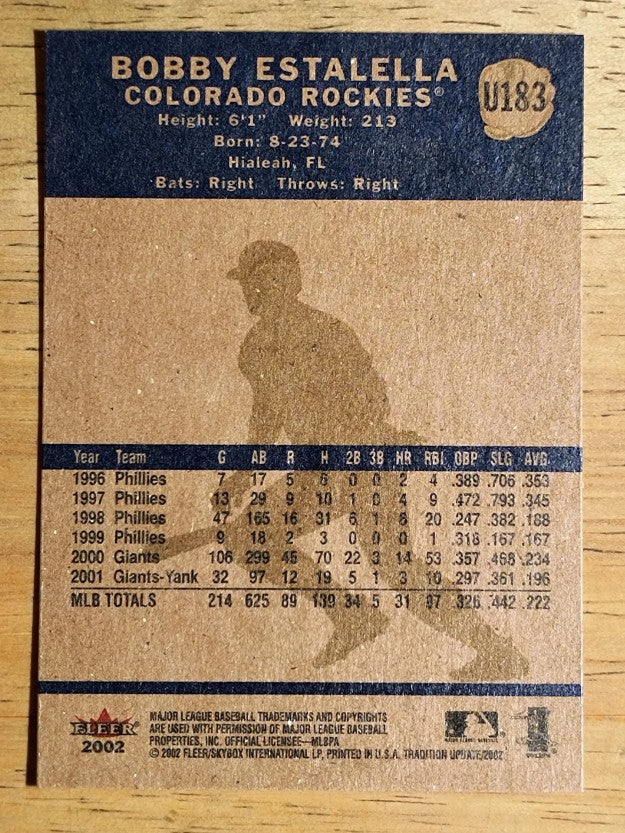 2002 Fleer Tradition Update #U183 Bobby Estalella