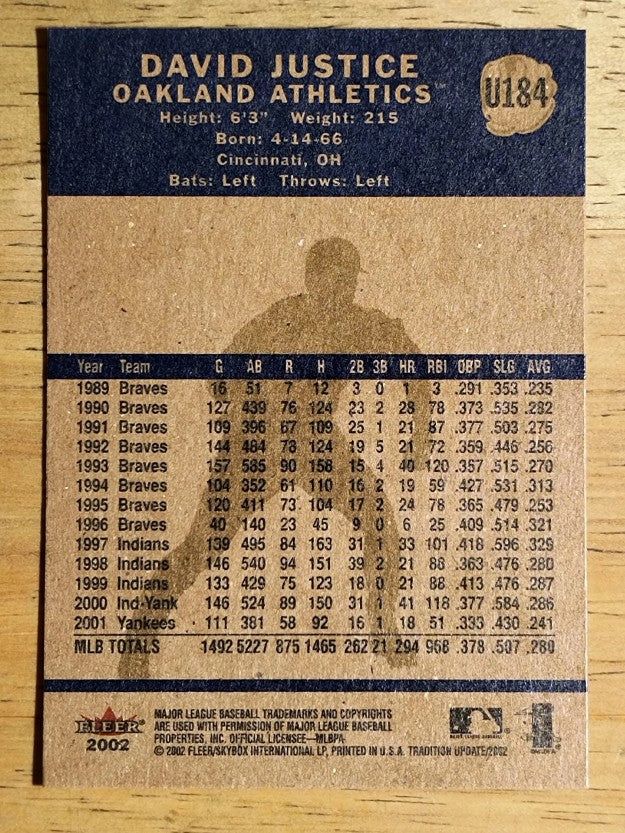 2002 Fleer Tradition Update #U184 David Justice