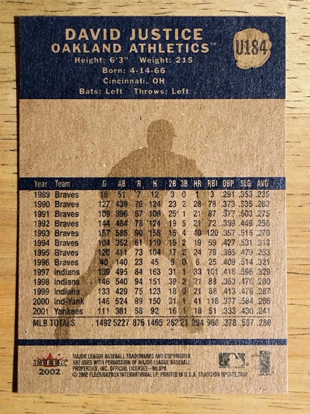 2002 Fleer Tradition Update #U184 David Justice