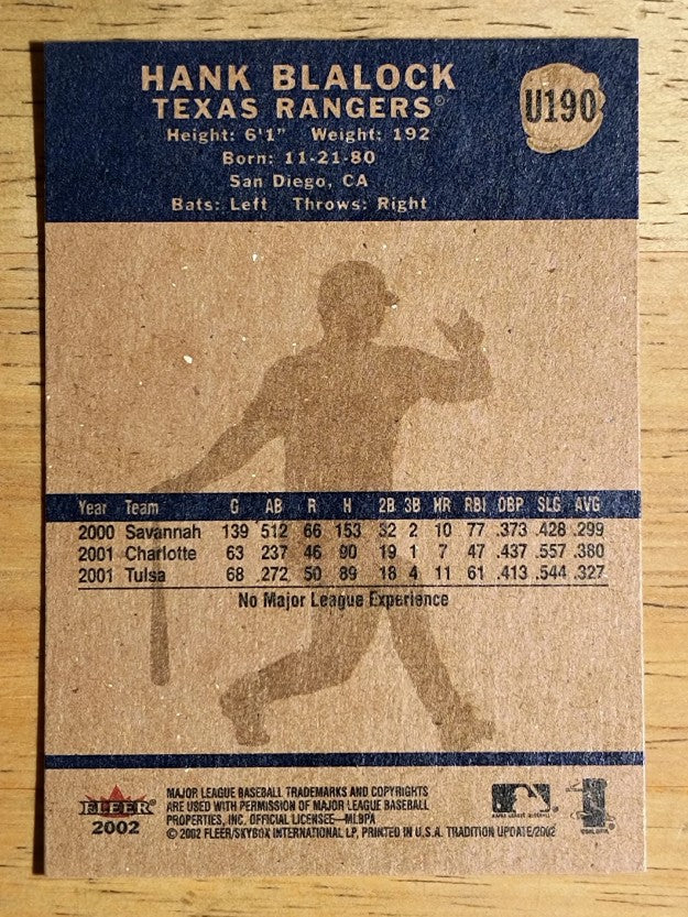 2002 Fleer Tradition Update #U190 Hank Blalock