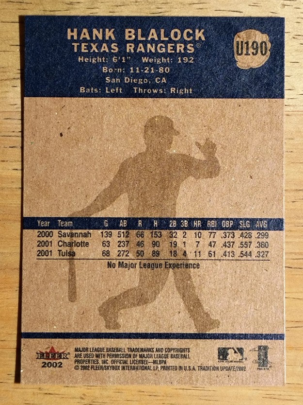 2002 Fleer Tradition Update #U190 Hank Blalock