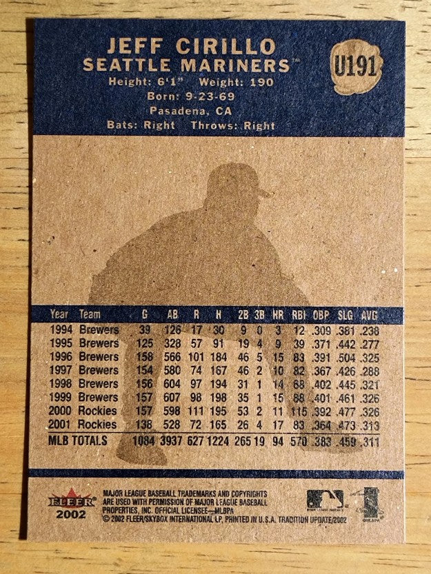 2002 Fleer Tradition Update #U191 Jeff Cirillo