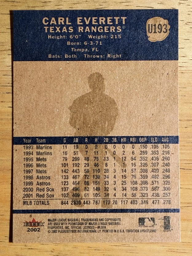 2002 Fleer Tradition Update #U193 Carl Everett