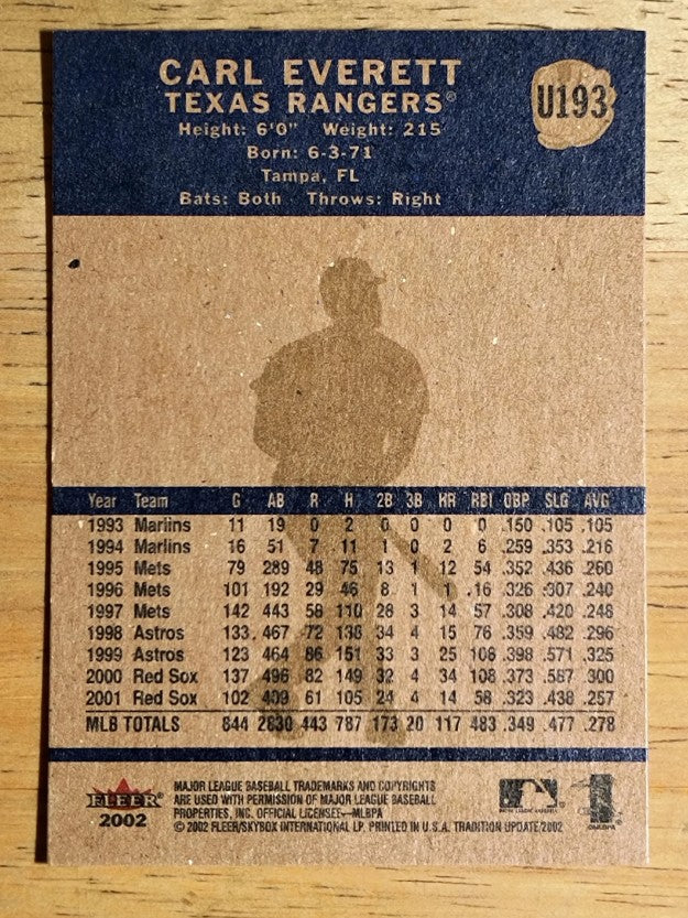 2002 Fleer Tradition Update #U193 Carl Everett