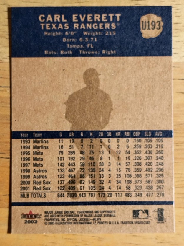 2002 Fleer Tradition Update #U193 Carl Everett