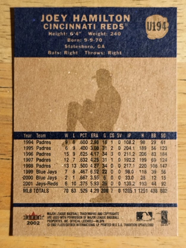 2002 Fleer Tradition Update #U194 Joey Hamilton