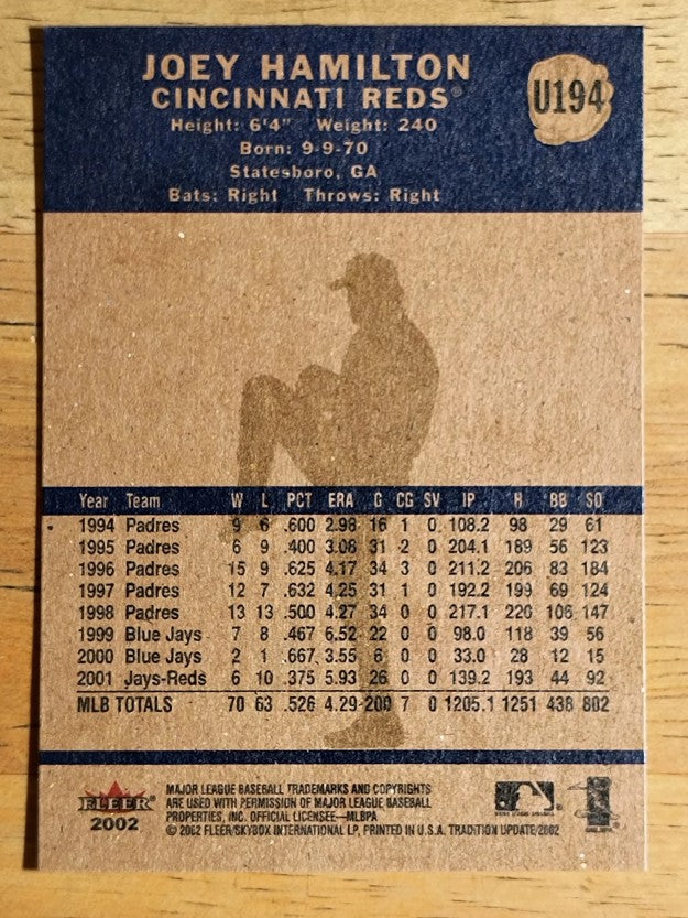 2002 Fleer Tradition Update #U194 Joey Hamilton